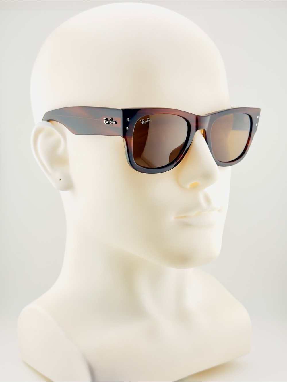 Ray-Ban Mega Wayfarer Sunglasses RB0840S Polished Striped Havana Brown Lenses